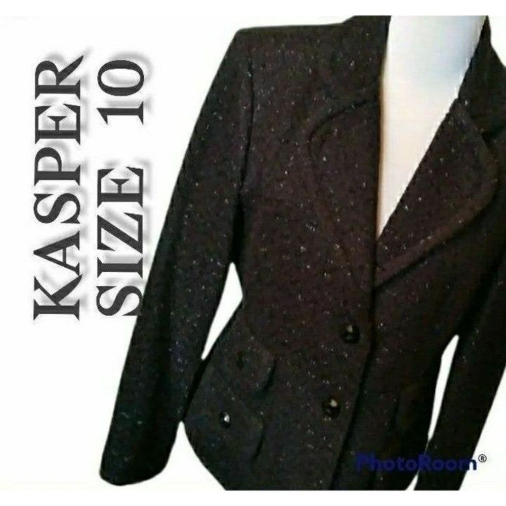 KASPER TWEED BLACK BLAZER TAILORED SUIT COAT BLACK METALLIC SZ 10 WOMENS 10 NWOT